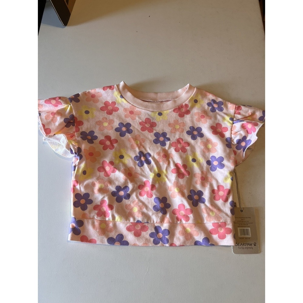 BEARPAW Girls Kids Size 7 Shirt Top Blouse Short Sleeve Flutter NEW $45 Floral